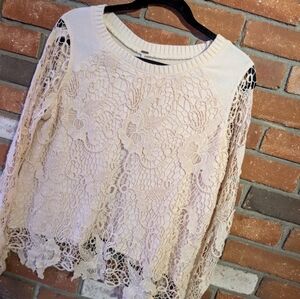 Free People Lace Long Sleeve Top Sweater Open Back